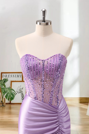 Dressime Bodycon Strapless Satin Corset Ruched Tight Short/Mini Homecoming Dress With Sequins