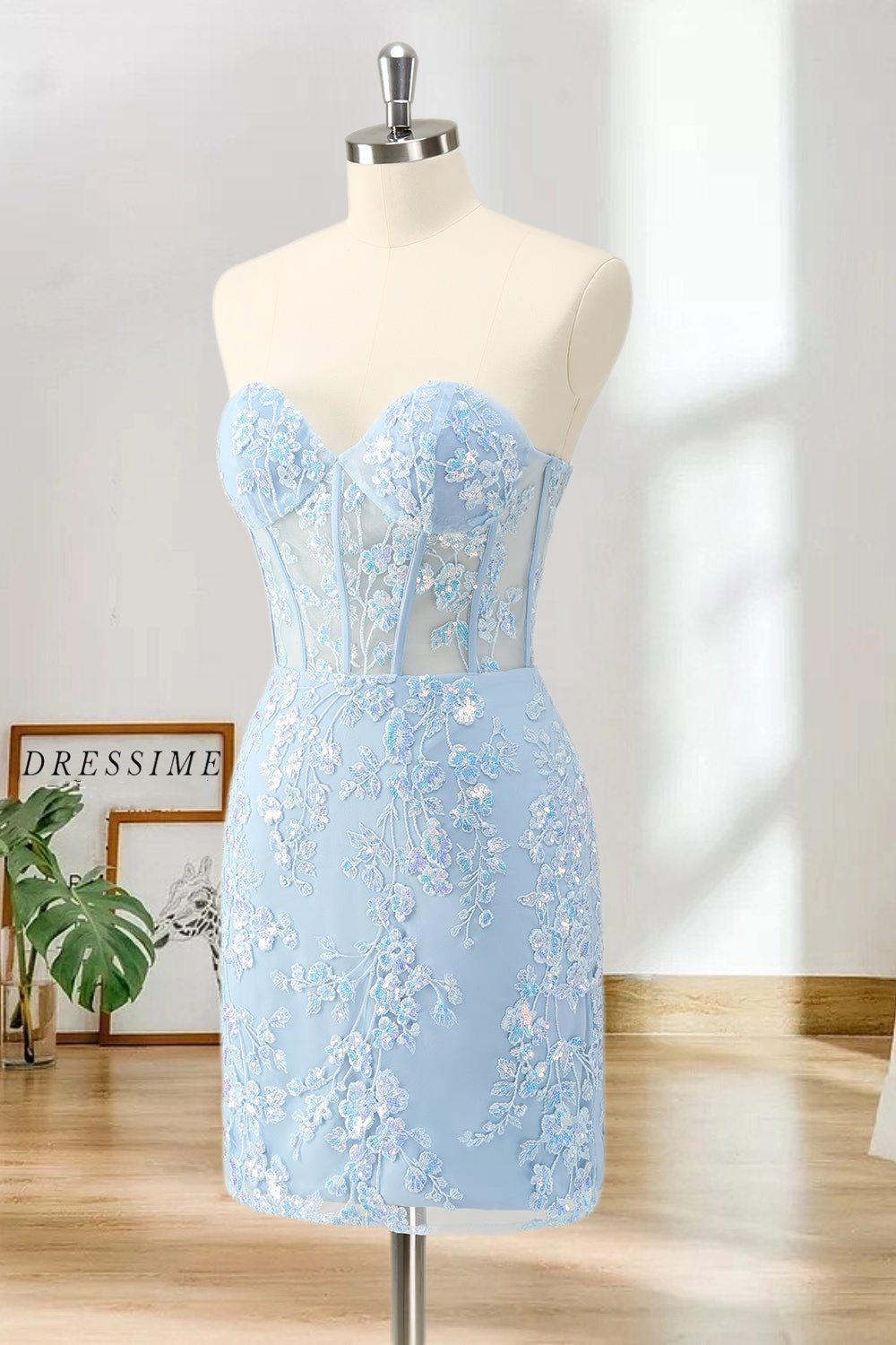 Dressime Bodycon Sweetheart Corset Tight Short/Mini Homecoming Dress with Sequin Appliques