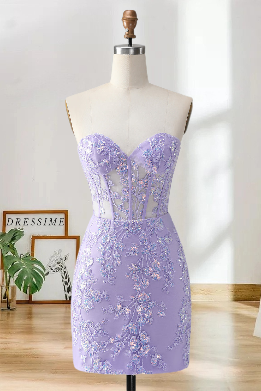 Dressime Bodycon Sweetheart Corset Tight Short/Mini Homecoming Dress with Sequin Appliques