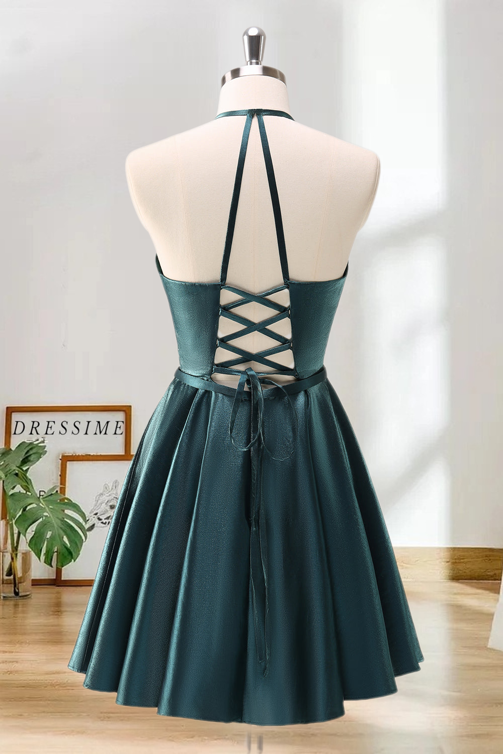 Dressime Cute A Line Halter Satin Short/Mini Homecoming Dress