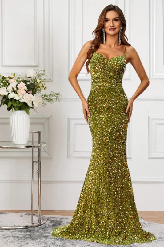 Dressime Dazzling Mermaid Spaghetti Straps Sequin Long Formal Dress