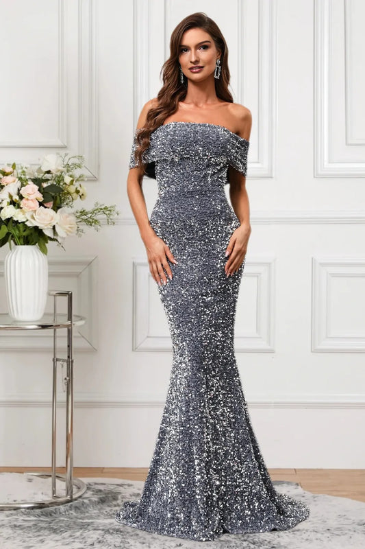 Dressime Delicate Mermaid Off The Shoulder Sequin Formal Dress