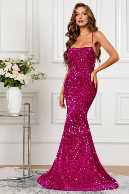 Dressime Delicate Mermaid Spaghetti Straps Sequin Formal Dress