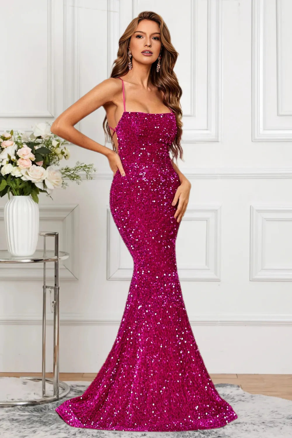 Dressime Delicate Mermaid Spaghetti Straps Sequin Formal Dress