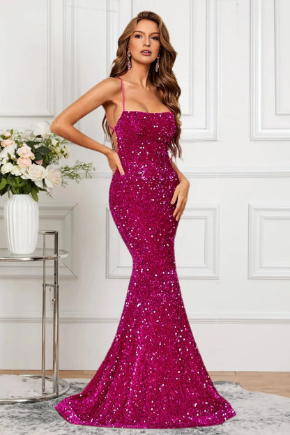 Dressime Delicate Mermaid Spaghetti Straps Sequin Formal Dress