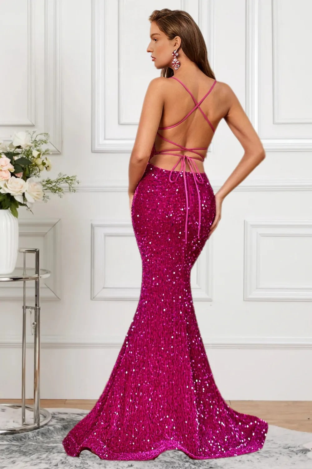 Dressime Delicate Mermaid Spaghetti Straps Sequin Formal Dress