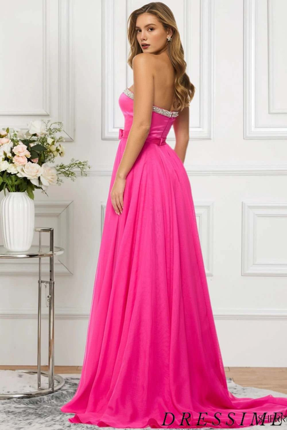 Dressime Detachable A Line Sweetheart Chiffon Slit Prom Dress With Beading