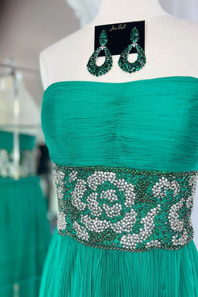 Dressime Fashion  A-Line Beading Strapless Chiffon Prom Dresses With Slit