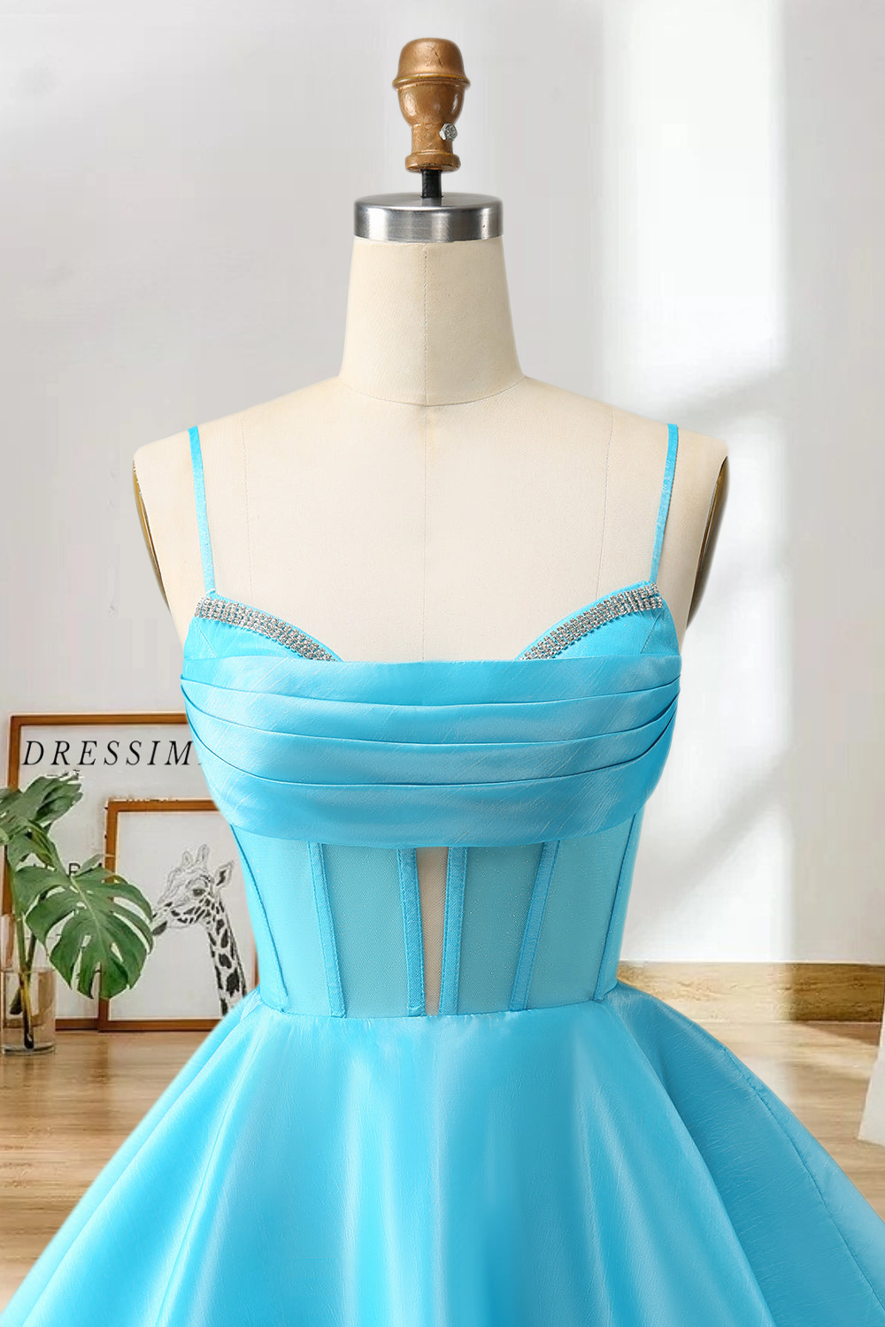 Dressime Glitter A Line Spaghetti Straps Satin Corset Short/Mini Homecoming Dress with Beaded