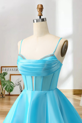 Dressime Glitter A Line Spaghetti Straps Satin Corset Short/Mini Homecoming Dress with Beaded