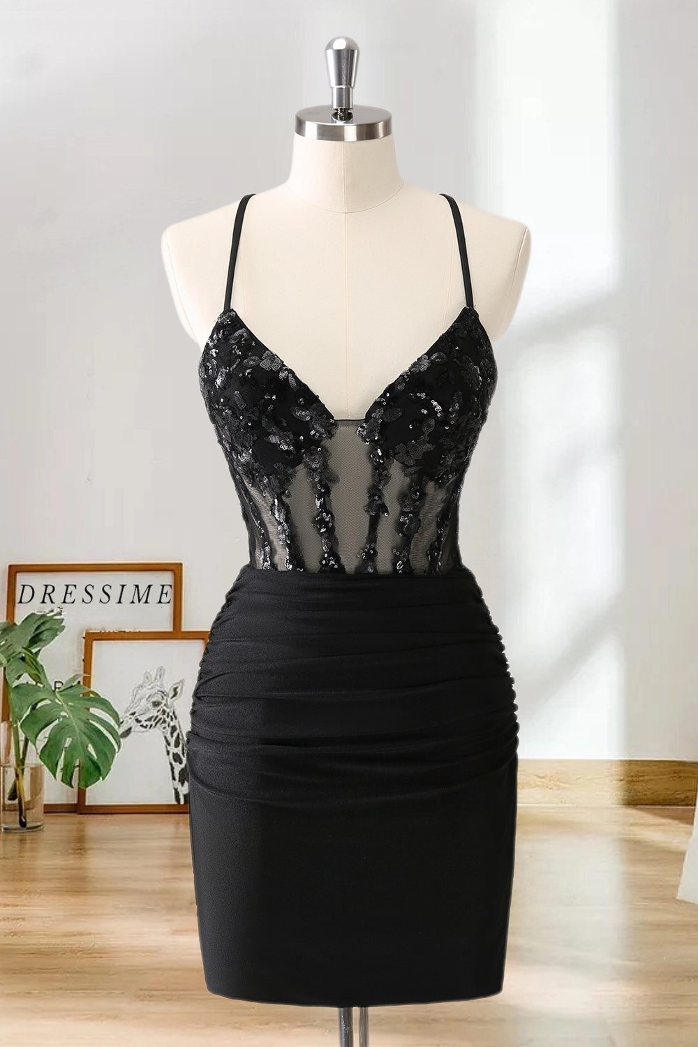 Dressime Glitter Bodycon Spaghetti Corset Short/Min Homecoming Dress with Sequins