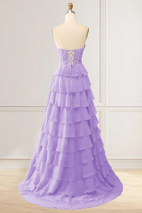 Dressime High Neck Ruffle Chiffon Long Tiered Prom Dresses with 3D Flower