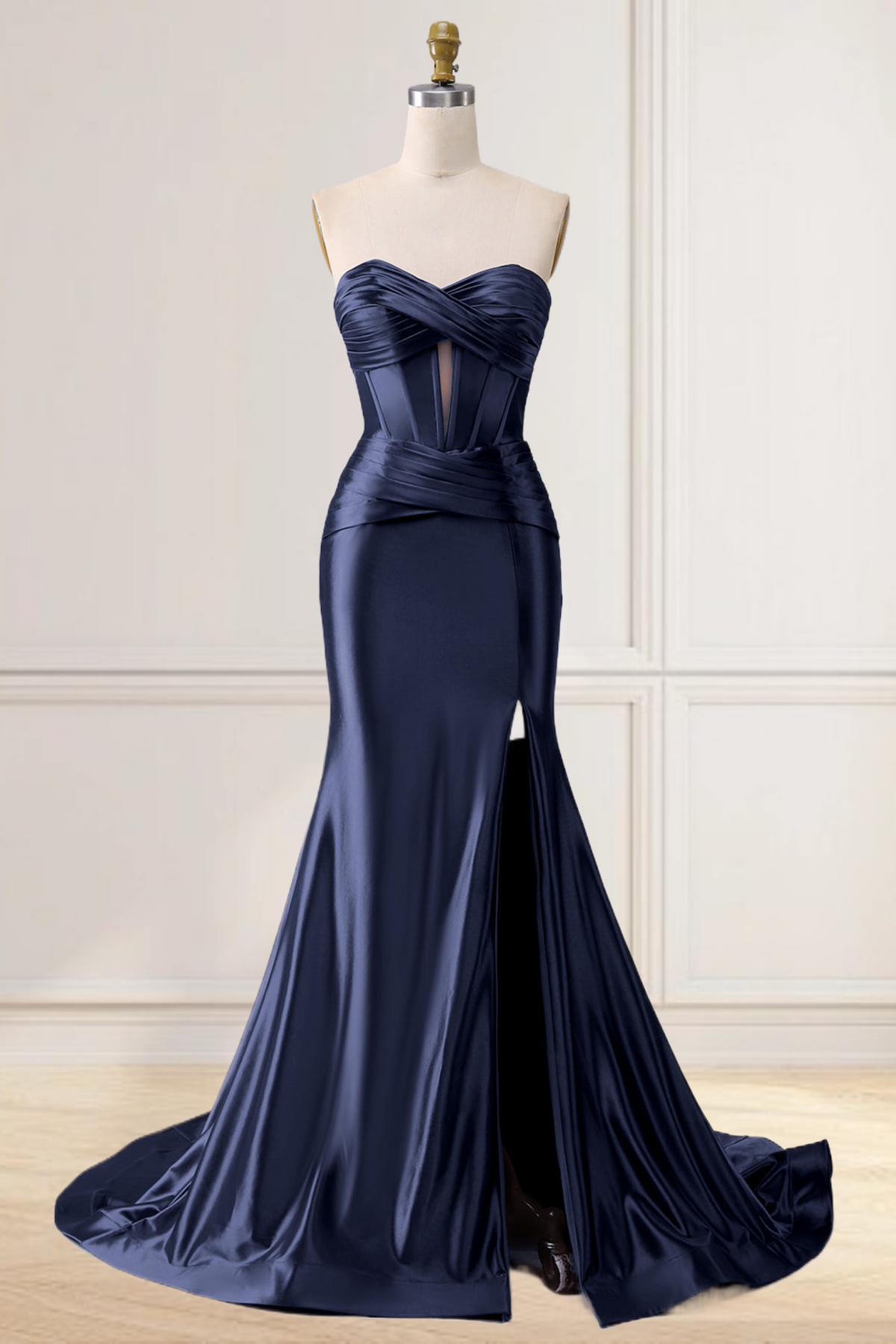 Dressime Mermaid Satin Sweetheart Cut Out Long Prom Dress with Slit