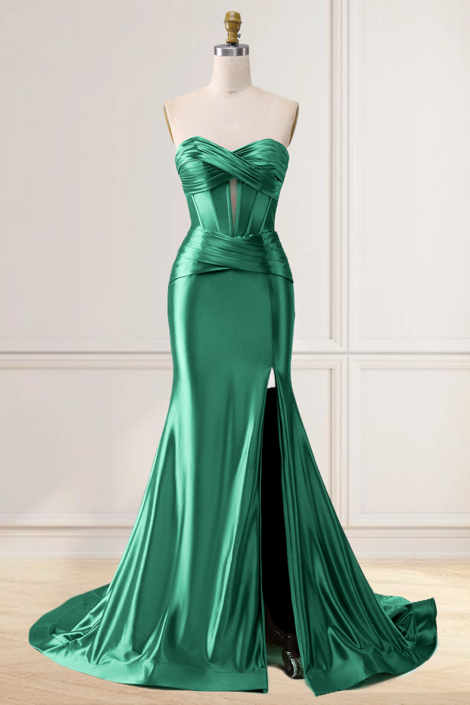 Dressime Mermaid Satin Sweetheart Cut Out Long Prom Dress with Slit