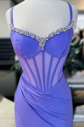 Dressime Mermaid Spaghetti Straps Slit Prom Dress With Beaded