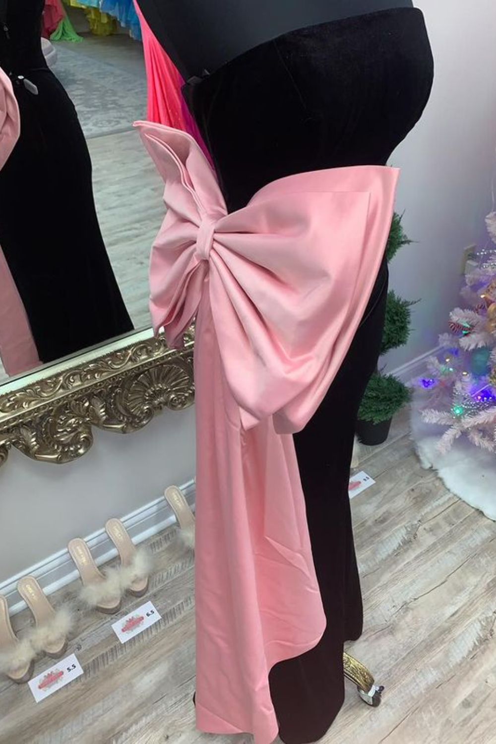 Dressime Mermaid Strapless Velvet Long Prom Dress With BowKnot