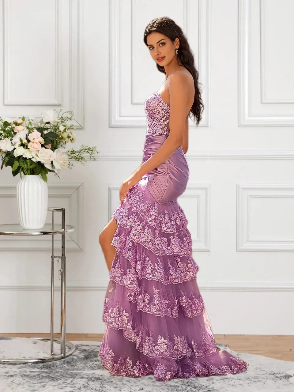 Dressime Mermaid Sweetheart Tiered Prom Dress With Appliques