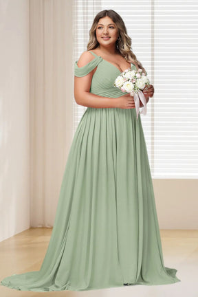 Dressime Plus Size Off The Shoulder Chiffon Bridesmaid Dress With Slit