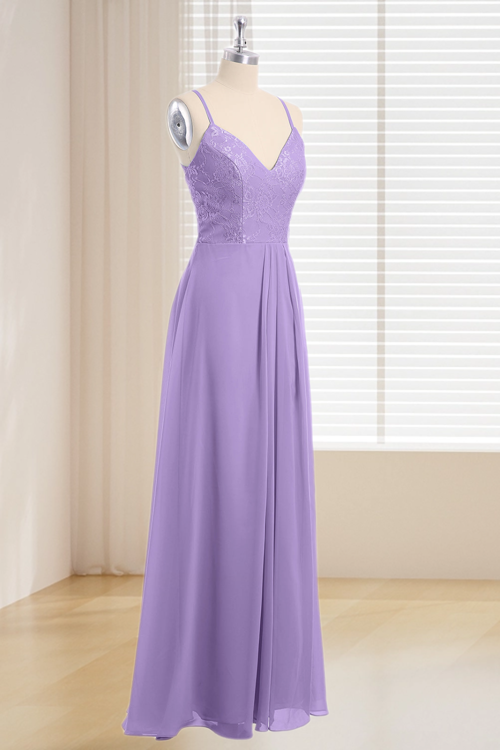 Dressime Plus Size Spaghetti Straps Lace & Chiffon Long Bridesmaid Dress With Slit