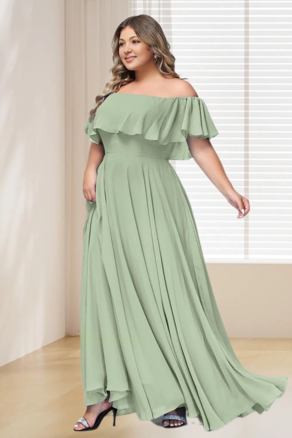 Dressime Plus Size Off The Shoulder Chiffon Bridesmaid Dresses Dress