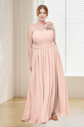 Dressime Plus Size One Shoulder Chiffon Bridesmaid Dress With Flowers Straps