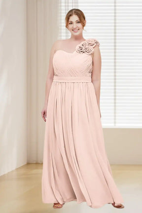 Dressime Plus Size One Shoulder Chiffon Bridesmaid Dress With Flowers Straps