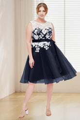 Dressime Plus Size Scoop Neck Organza With Lace Appliques Short Bridesmaid Dress