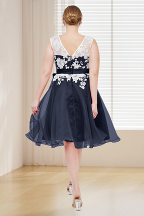 Dressime Plus Size Scoop Neck Organza With Lace Appliques Short Bridesmaid Dress