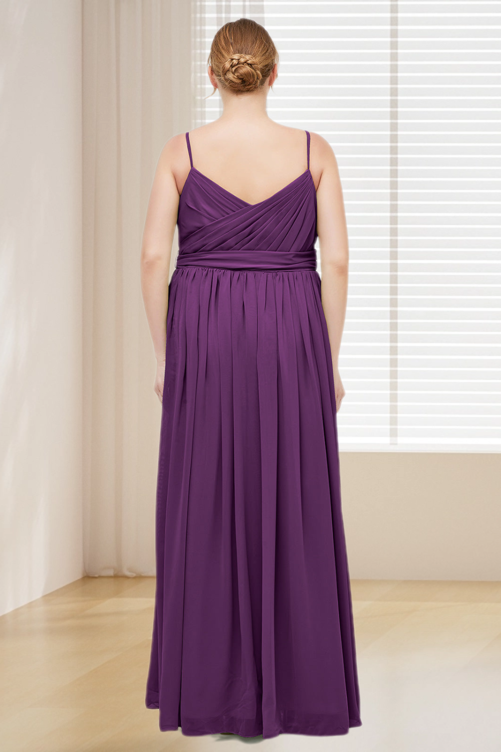 Dressime Plus Size Spaghetti Straps Chiffon Long Bridesmaid Dress