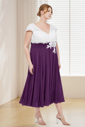 Dressime Plus Size V Neck Lace & Chiffon Short Bridesmaid Dress