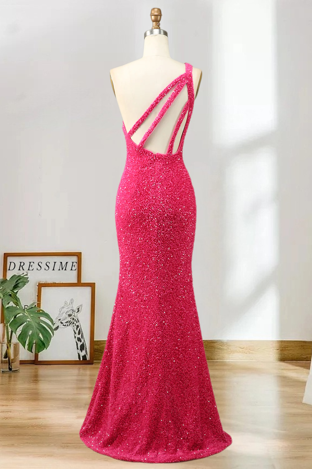 Dressime Sequin Prom Dresses Sheath/Mermaid One Shoulder Floor Length With Slit