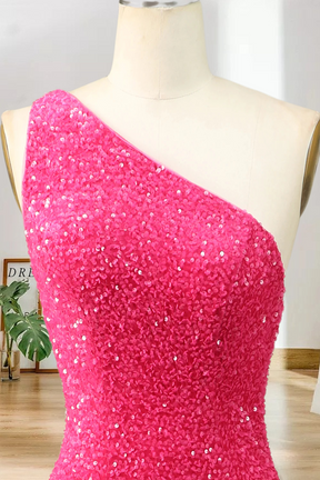 Dressime Sequin Prom Dresses Sheath/Mermaid One Shoulder Floor Length With Slit