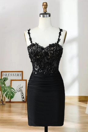 Dressime Sheath Spaghetti Straps Short/Mini Homecoming Dress With Applique