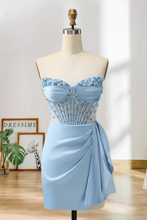 Dressime Sheath Sweetheart Beaded Corset Satin Homecoming Dress with Slit