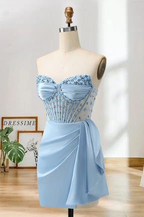 Dressime Sheath Sweetheart Beaded Corset Satin Homecoming Dress with Slit