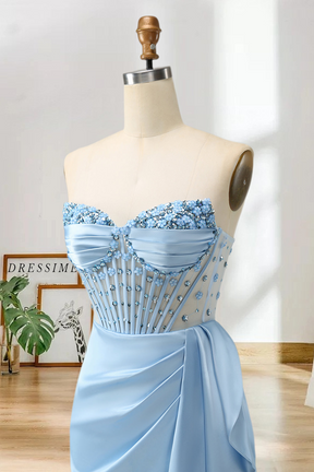 Dressime Sheath Sweetheart Beaded Corset Satin Homecoming Dress with Slit