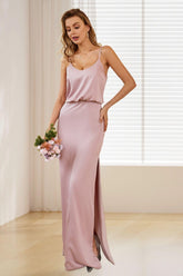 Dressime Spaghetti Straps Satin Long Bridesmaid Dress