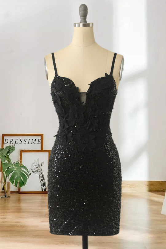 Dressime Spaghetti Straps Sequin Short Homecoming Dress With Applique