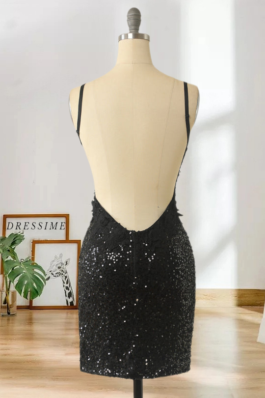 Dressime Spaghetti Straps Sequin Short Homecoming Dress With Applique