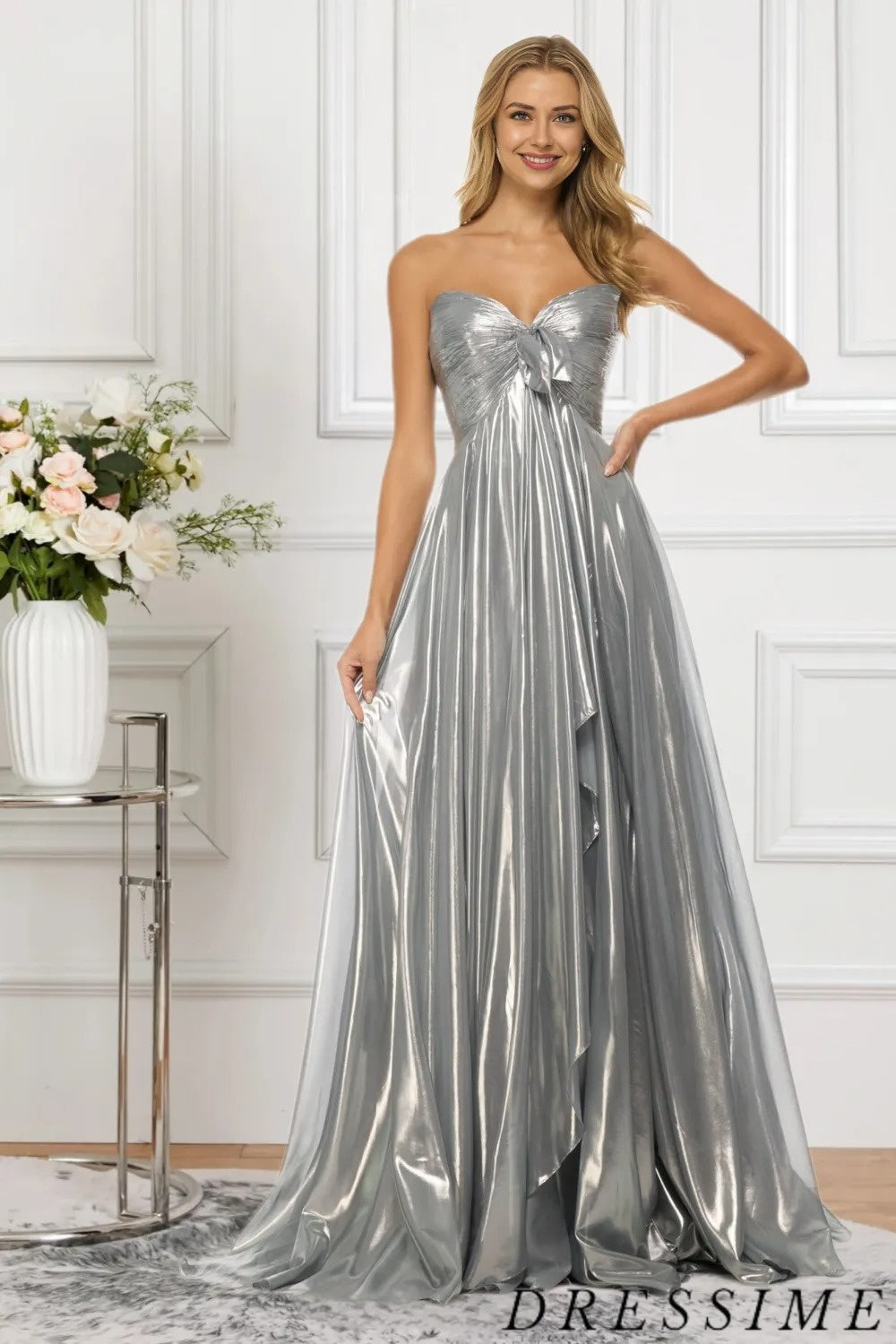 Dressime Sparkly A Line Sweetheart Metallic Long Prom Dress