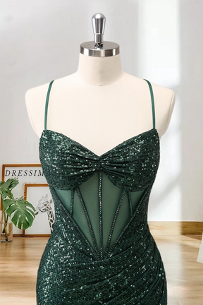 Dressime Sparkly Bodycon Spaghetti Straps Corset Short/Mini Homecoming Dress with Sequins