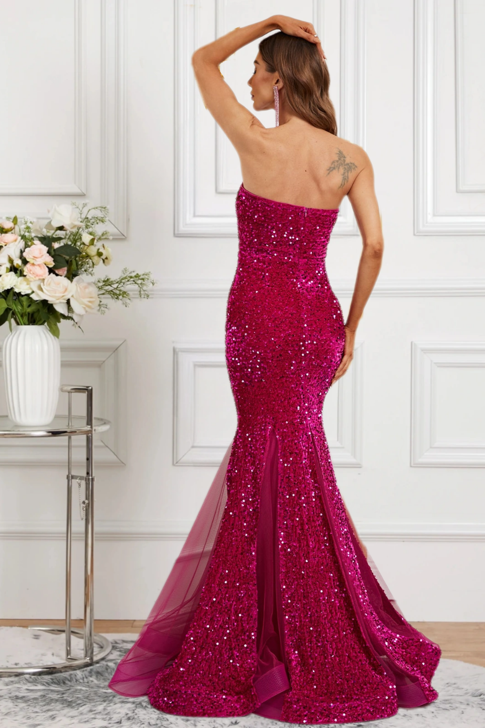 Dressime Sparkly Mermaid Strapless Sequin Long Formal Dress