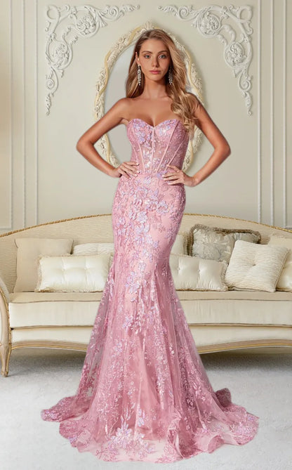 Dressime Sparkly Mermaid Sweetheart Prom Dress With Appliques