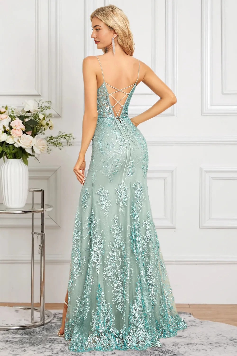 Dressine Mermaid Spaghetti Straps Long Formal Dress with Appliques dressime