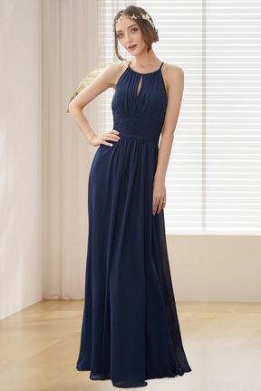 Dressmie A Line Halter Chiffon Long Bridesmaid Dress dressime