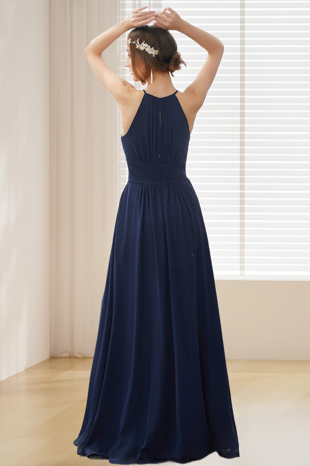 Dressmie A Line Halter Chiffon Long Bridesmaid Dress dressime