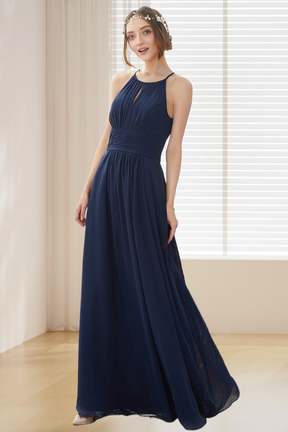 Dressmie A Line Halter Chiffon Long Bridesmaid Dress dressime