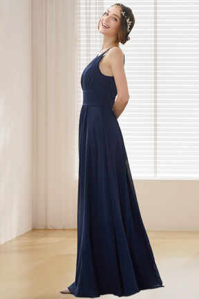 Dressmie A Line Halter Chiffon Long Bridesmaid Dress dressime