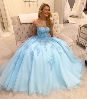 Dressime A-Line Tulle Strapless Floral Lace Prom Dress