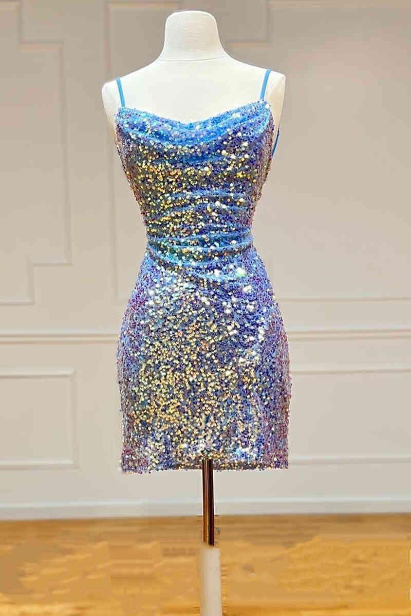 Dressime Spaghetti Straps Bodycon Sequins Homecoming Cocktail Dresses